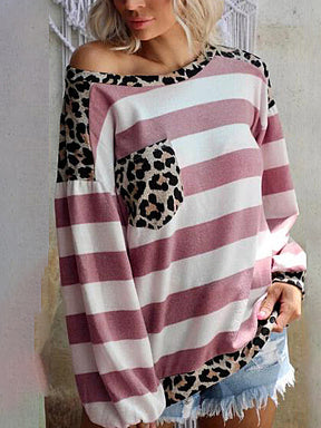 Striped Leopard Long Sleeves Top